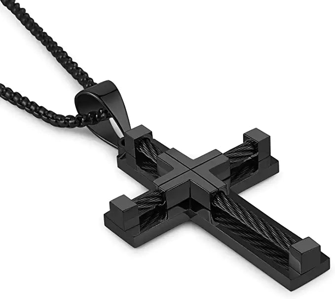Cable Black Stainless Steel Cross Chain-Men's