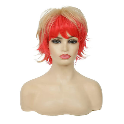 Short Bob Blonde Pink Wig With Bangs
