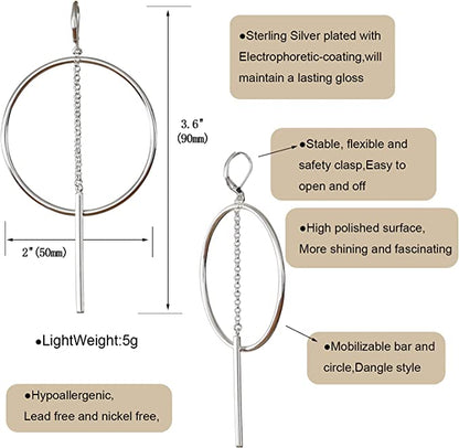 Silver Dangle Hoop Earrings for Women