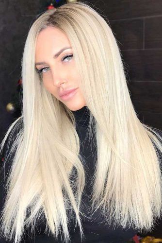Ombre Platinum Blonde Middle Part Hair Wigs