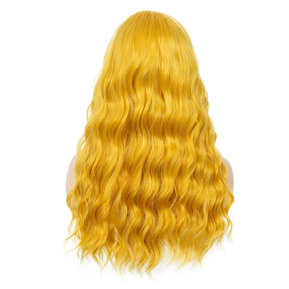 Yellow Long Curly Wavy Orange Middle Part Wig