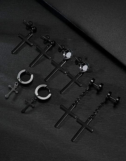 Black Stainless Steel Cross Dangle Earrings