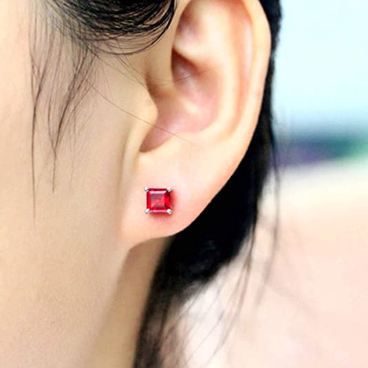 925 Sterling Silver Ruby Stud Earrings Red