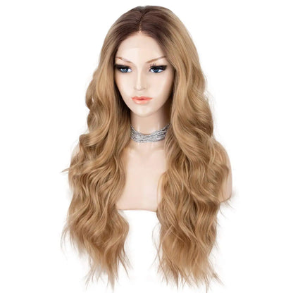 Ombre Blonde Black Roots Middle Part Lace Wig