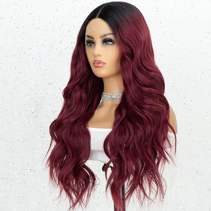 Ombre Burgundy Wavy Lace Front Wig