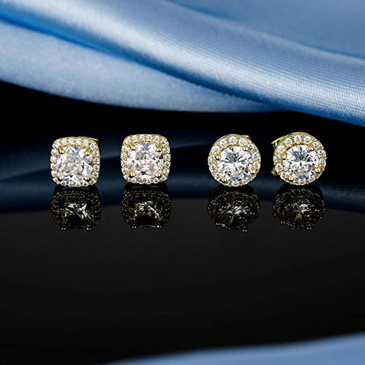18K Gold Plated Diamond Halo Stud Earrings