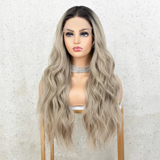 Long Ombre Ash Blonde Curly Lace Wig