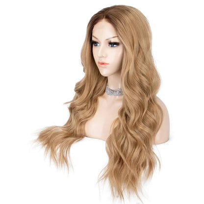 Ombre Blonde Black Roots Middle Part Lace Wig