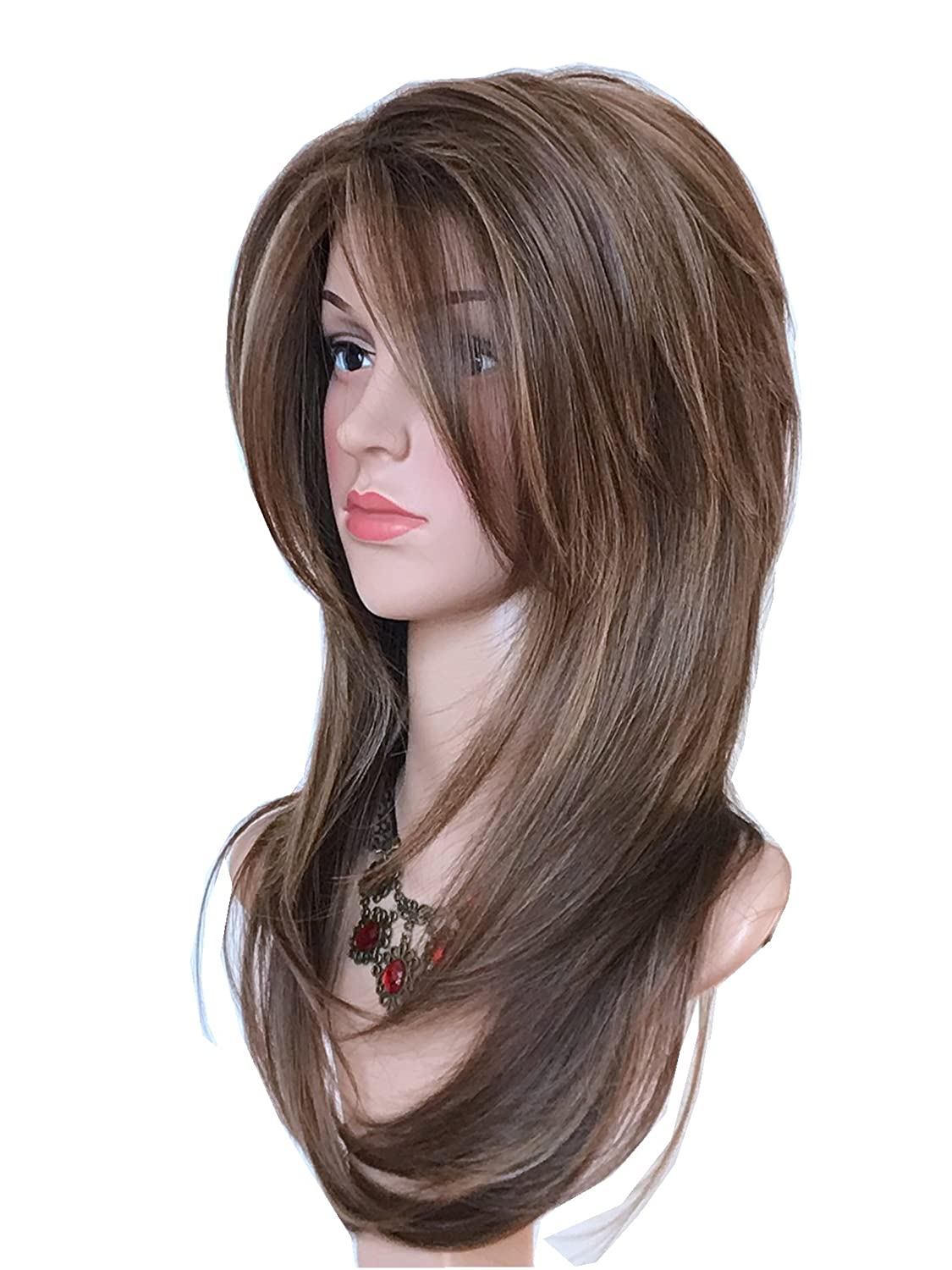 Multicolor Wigs for White Women (Ash Blonde Highlight) Brown highlight