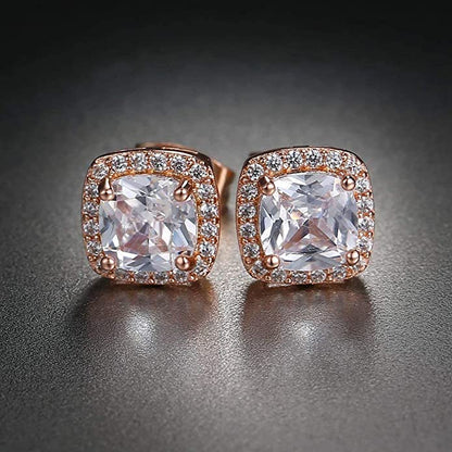 18K Rose Gold Cubic Stud Earring