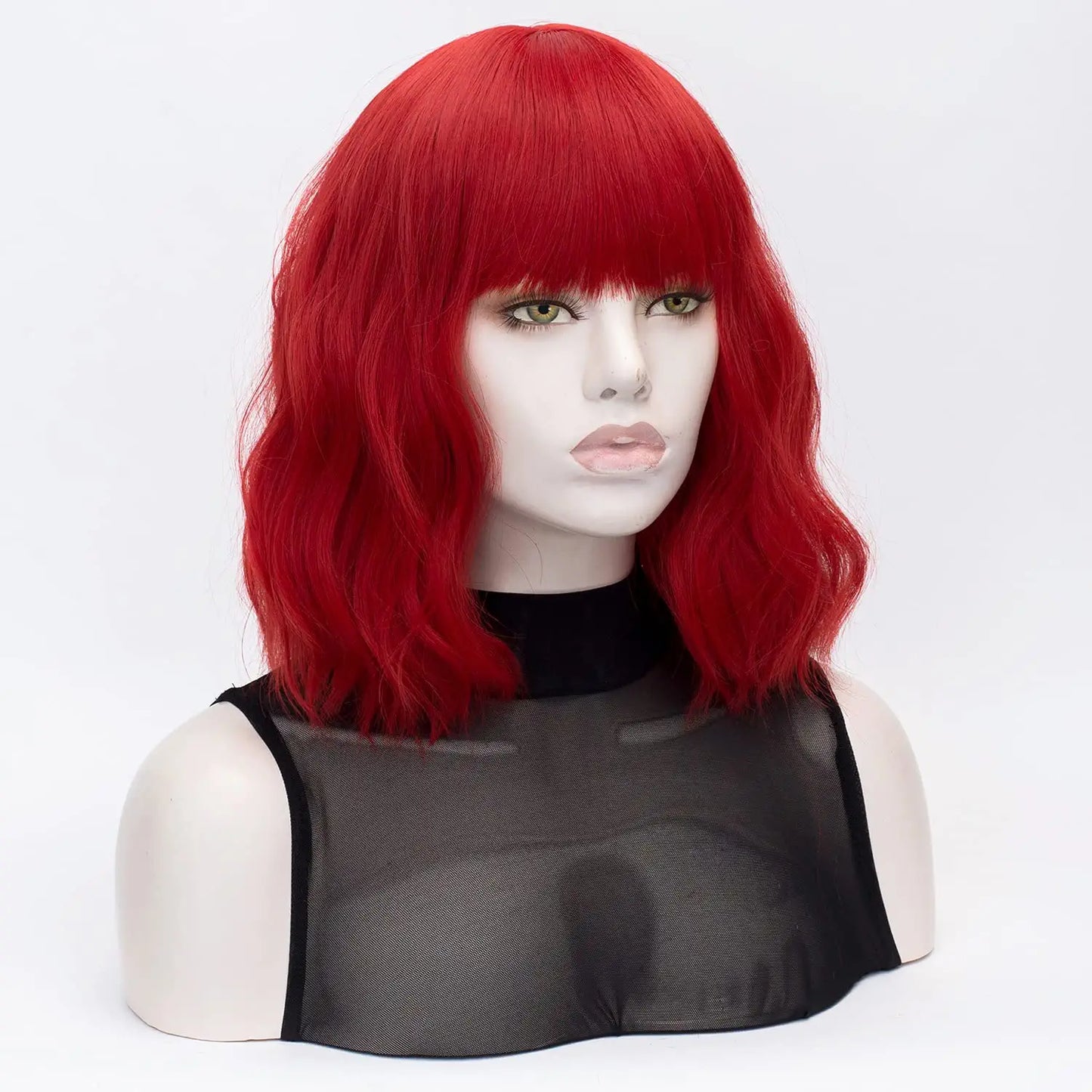 Red Wigs -Short Bob Wavy Hair Wig with Bang