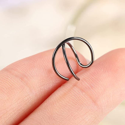 4Pcs Silver Cuff Cartilage Earrings-Black