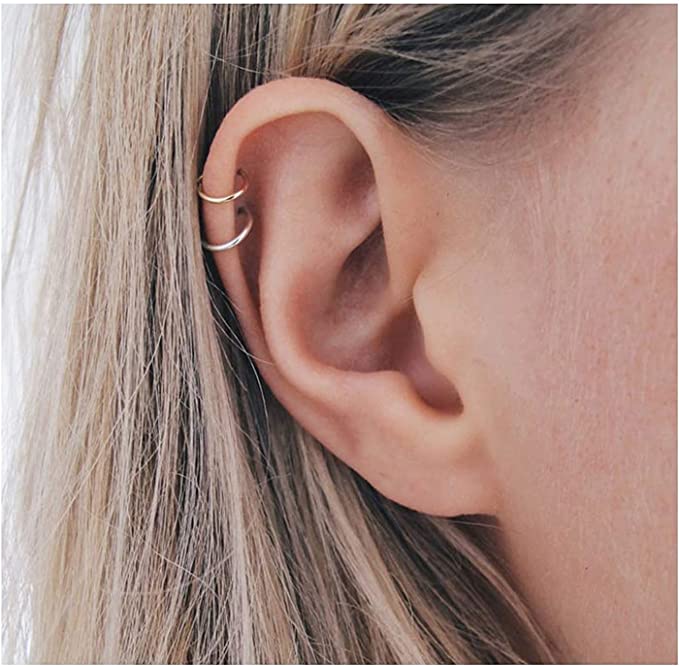 Silver+Gold 4Pcs 925 Sterling Silver Cuff Earring