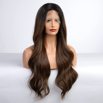 Brown Hair With Dark Roots Lace Front Wig