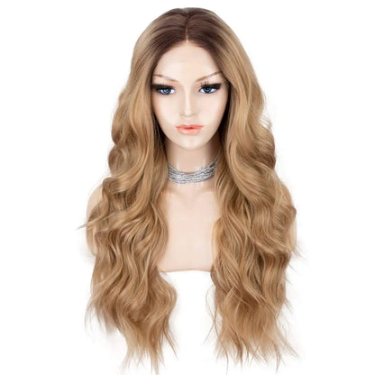 Ombre Blonde Black Roots Middle Part Lace Wig