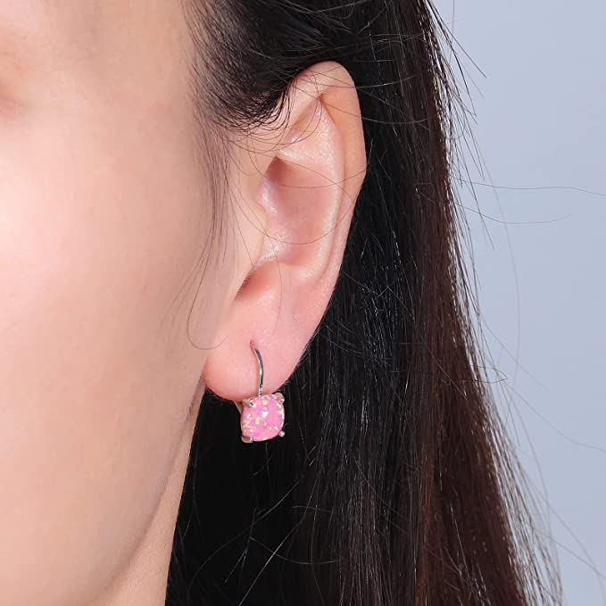 Square Opal Hoops Hanging Lever Earrings