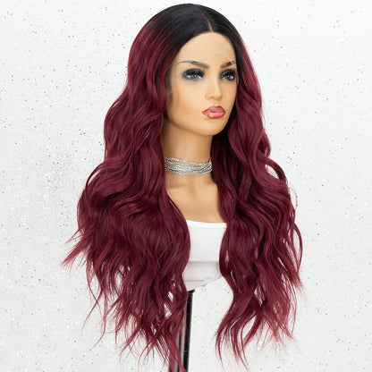 Ombre Burgundy Wavy Lace Front Wig