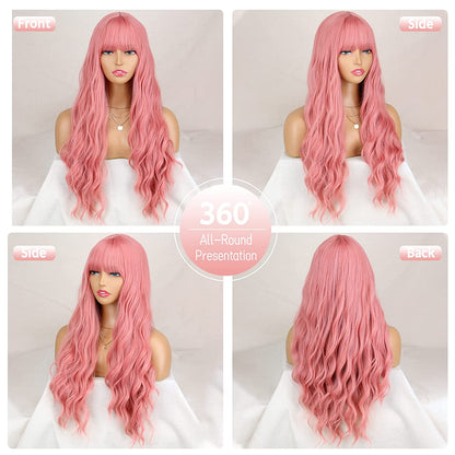Long Middle Part Wavy Wig with Bangs