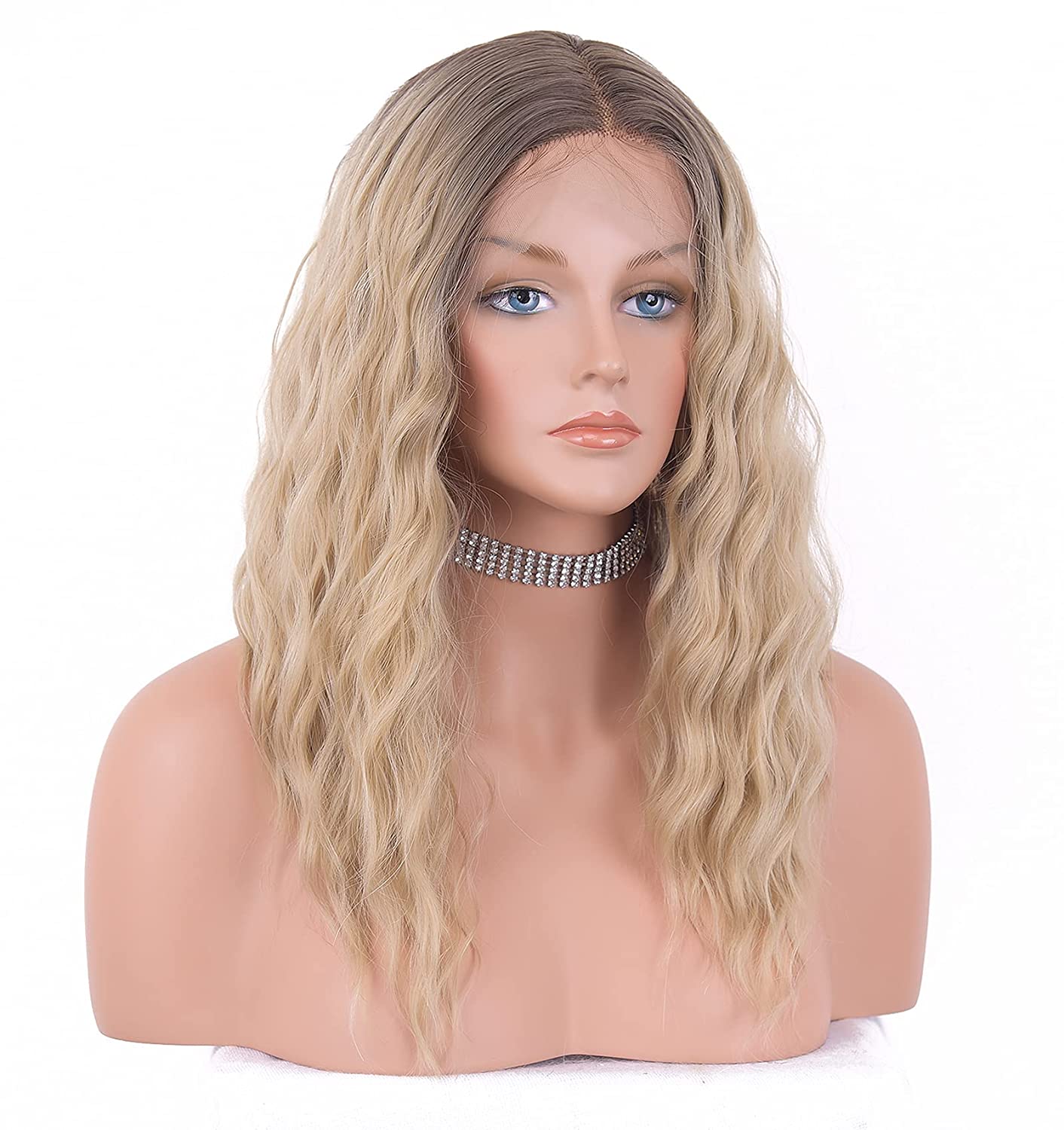 Ombre Honey Blonde Lace Front Wigs for Women Glueless Wig Synthetic Hair Ombre Brown Blonde Curly Wigs Shoulder Length...