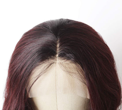 1B Burgundy Short Bob Loose Wavy Lace Front Wig For Women
