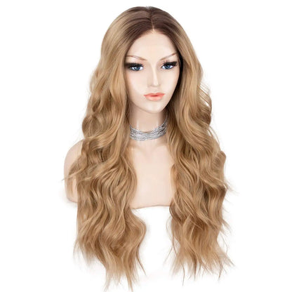 Ombre Blonde Black Roots Middle Part Lace Wig