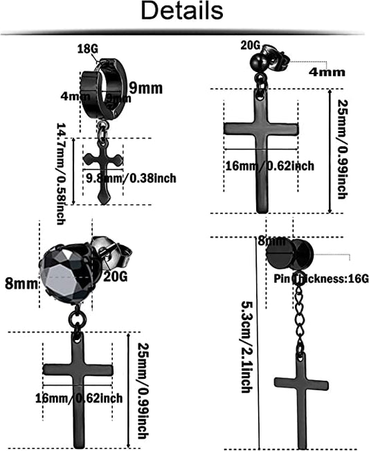 Black Stainless Steel Cross Dangle Earrings