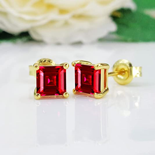 Gold Plated Ruby Red Stud Earrings