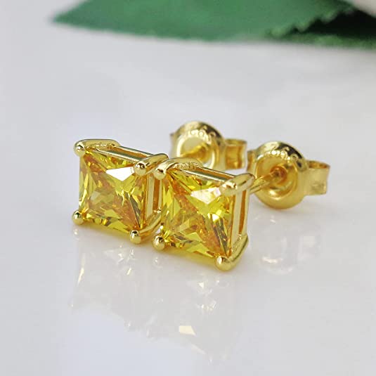Yellow Citrine 18k Gold Plated Stud Earrings