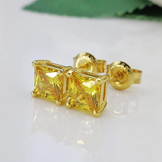 Yellow Citrine 18k Gold Plated Stud Earrings