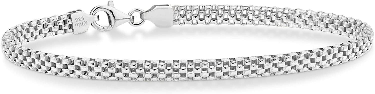 925 Sterling Silver Italian 4mm Mesh Link Chain Bracelet-Made in Italy