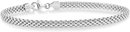 925 Sterling Silver Italian 4mm Mesh Link Chain Bracelet-Made in Italy