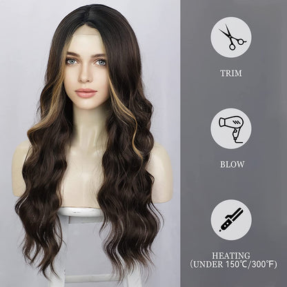 Brown Mixed Blonde Long Lace Wig