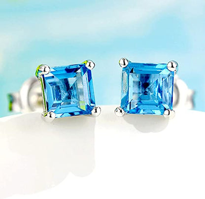 925 Sterling Silver 18k White Gold Plated 1.6ct Square Ruby Sapphire Emarald Stud Earrings