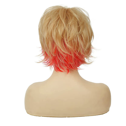 Short Bob Blonde Pink Wig With Bangs