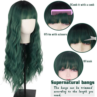 Long Middle Part Wavy Wig with Bangs