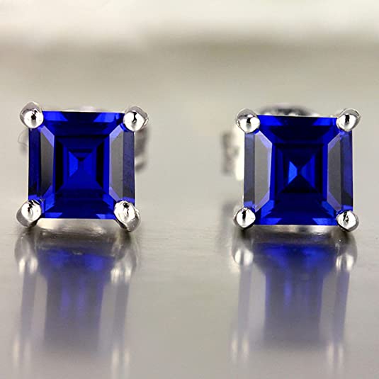 Sapphire 925 Sterling Silver Stud Earring