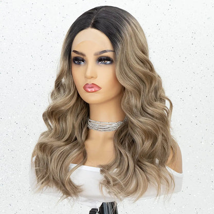 Ombre Black Roots Middle Part Wavy Lace Wig