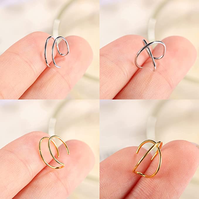 Silver+Gold 4Pcs 925 Sterling Silver Cuff Earring