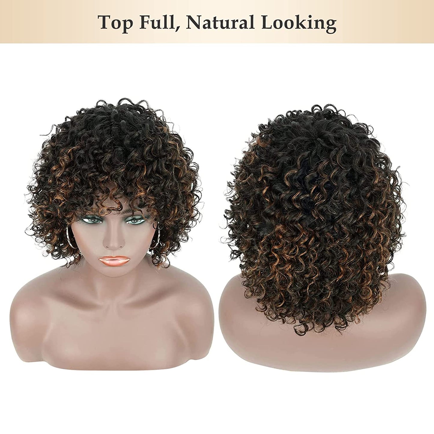 Black Brown Highlights Human Hair Wig