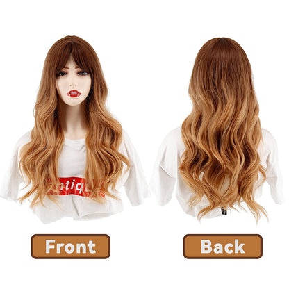Long Blonde Wavy Wigs With Bangs for Women