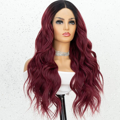 Ombre Burgundy Wavy Lace Front Wig