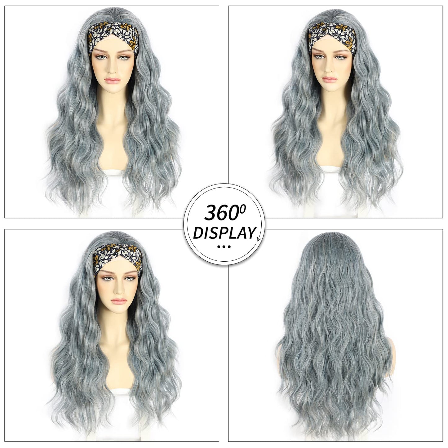 Long Wavy Gray Hairstyles Headband Wigs For Women