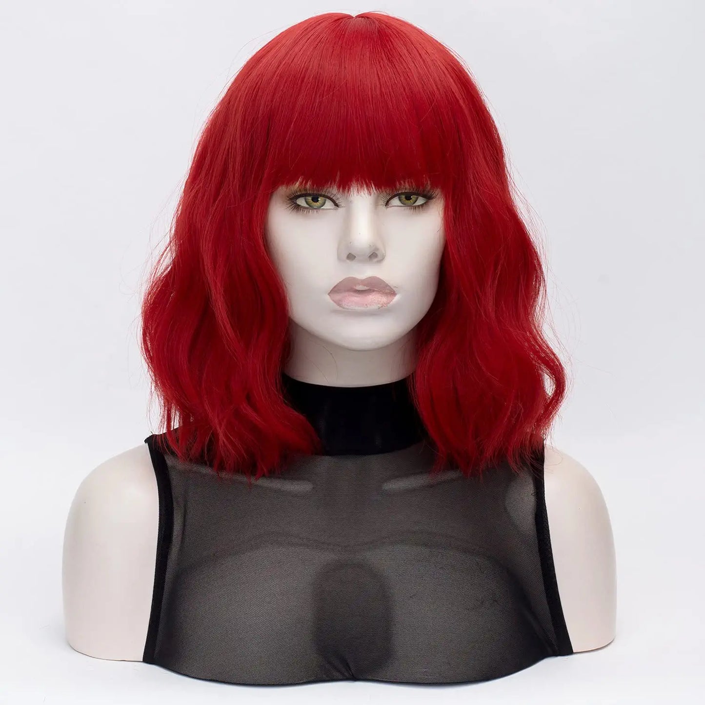 Red Wigs -Short Bob Wavy Hair Wig with Bang