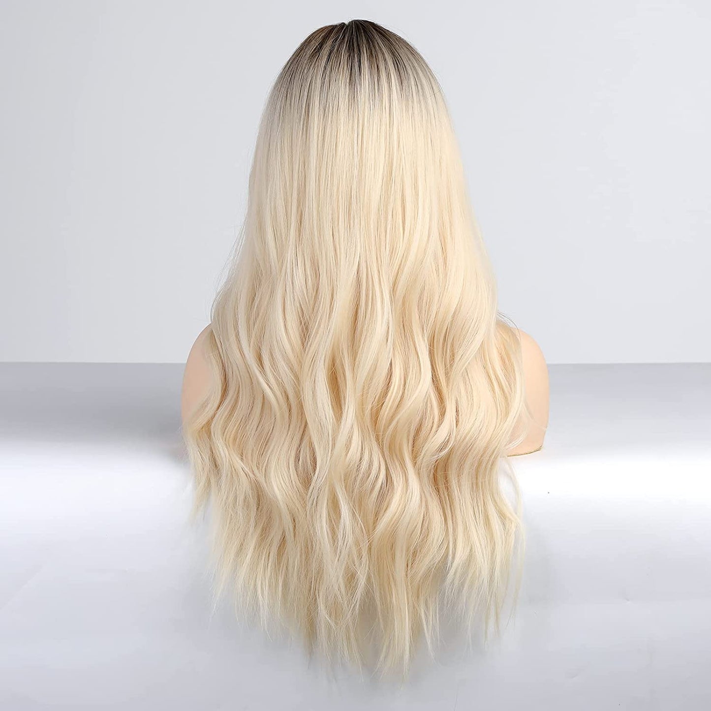 Platinum Blonde Brown Roots Middle Part Lace Front Wig