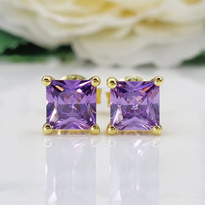 18k White Gold Plated Created Amethyst Stud Earrings