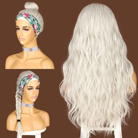 Silver Gray White Long Headband Wig