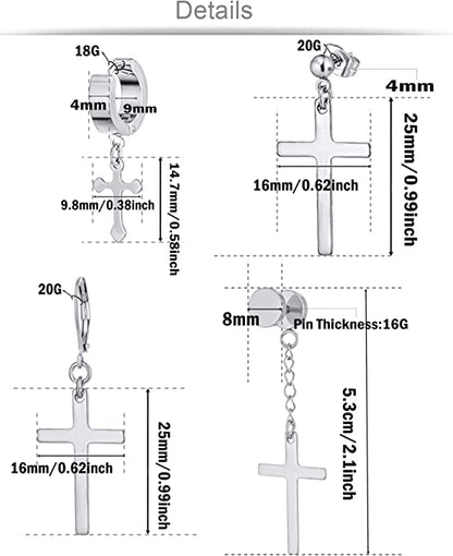 Stainless Steel Cross Dangle Earrings