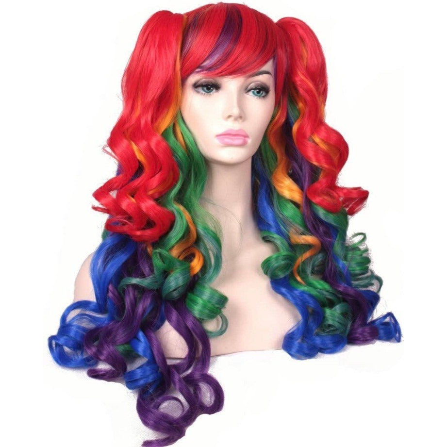 Long Curly Rainbow Wig-With 2 Ponytails