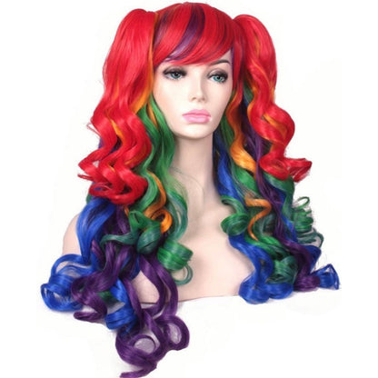 Long Curly Rainbow Wig-With 2 Ponytails