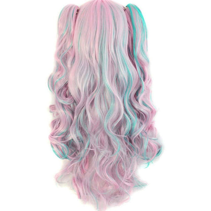PINK/BLUE Long Curly 2-Ponytails Full Wig